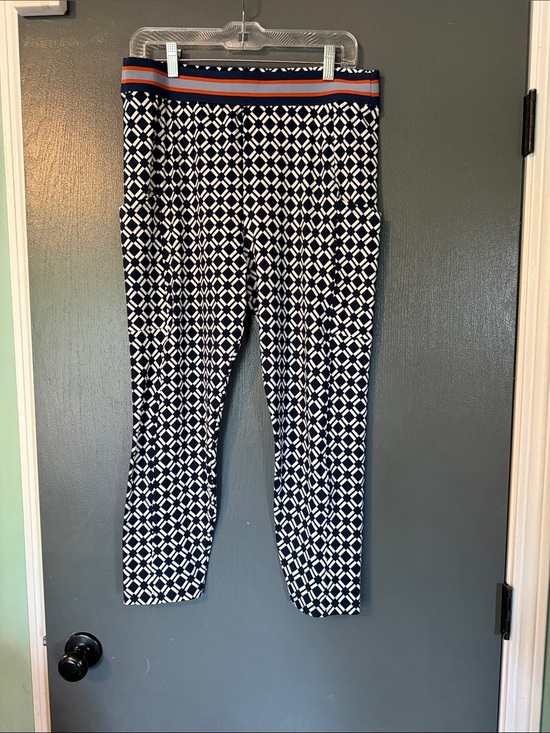 Lou & Grey Pants - Lou & Grey Navy and White Geometric Print Leggings with Striped Waistband